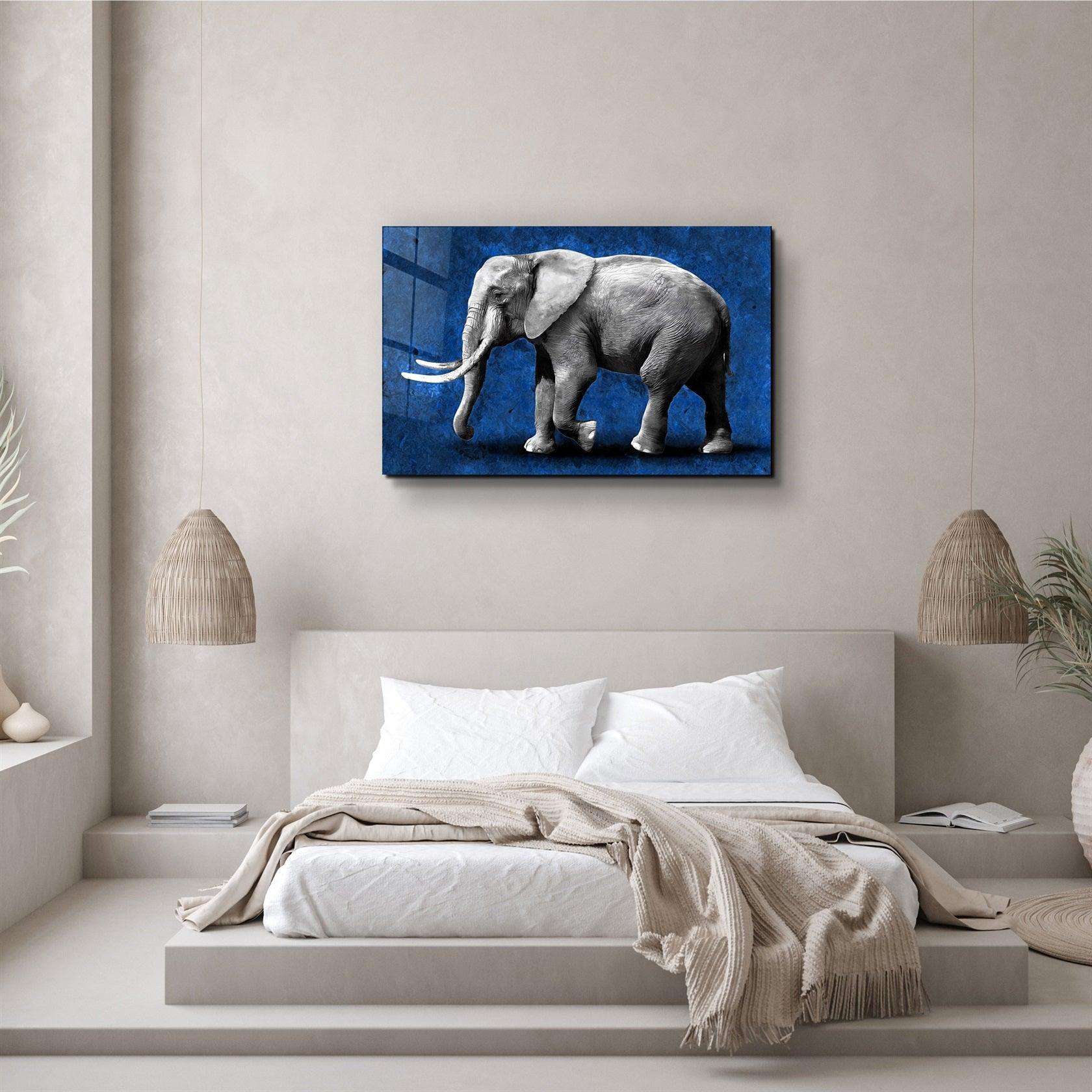 ・"Elephant Blue"・Glass Wall Art