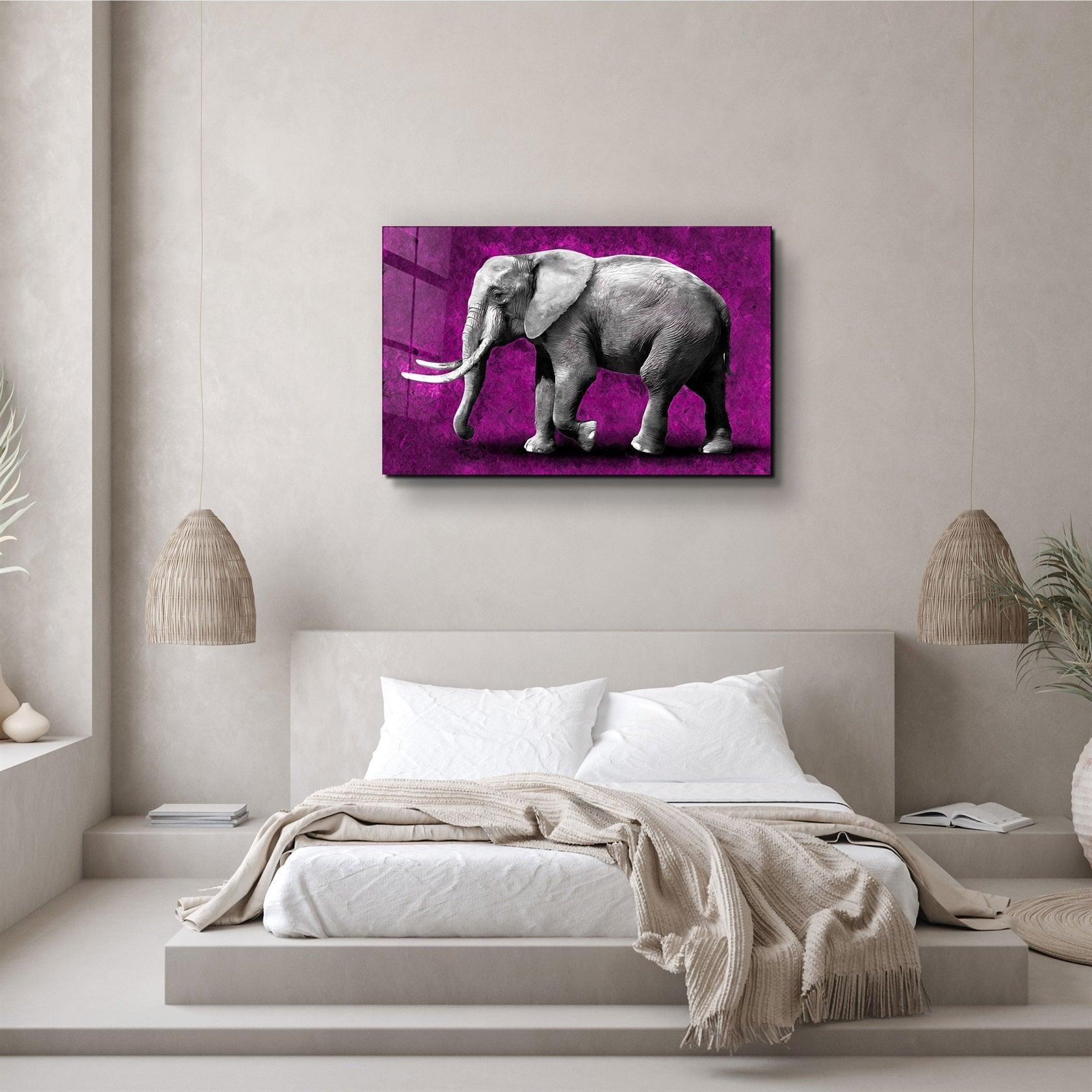 ・"Elephant Purple"・Glass Wall Art