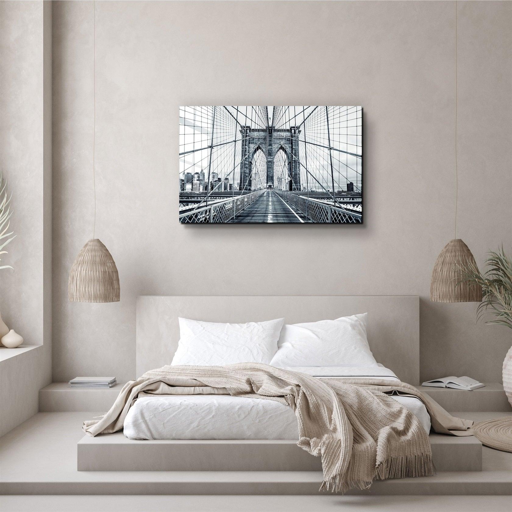 ・"Brooklyn Bridge Retro Gray"・Glass Wall Art
