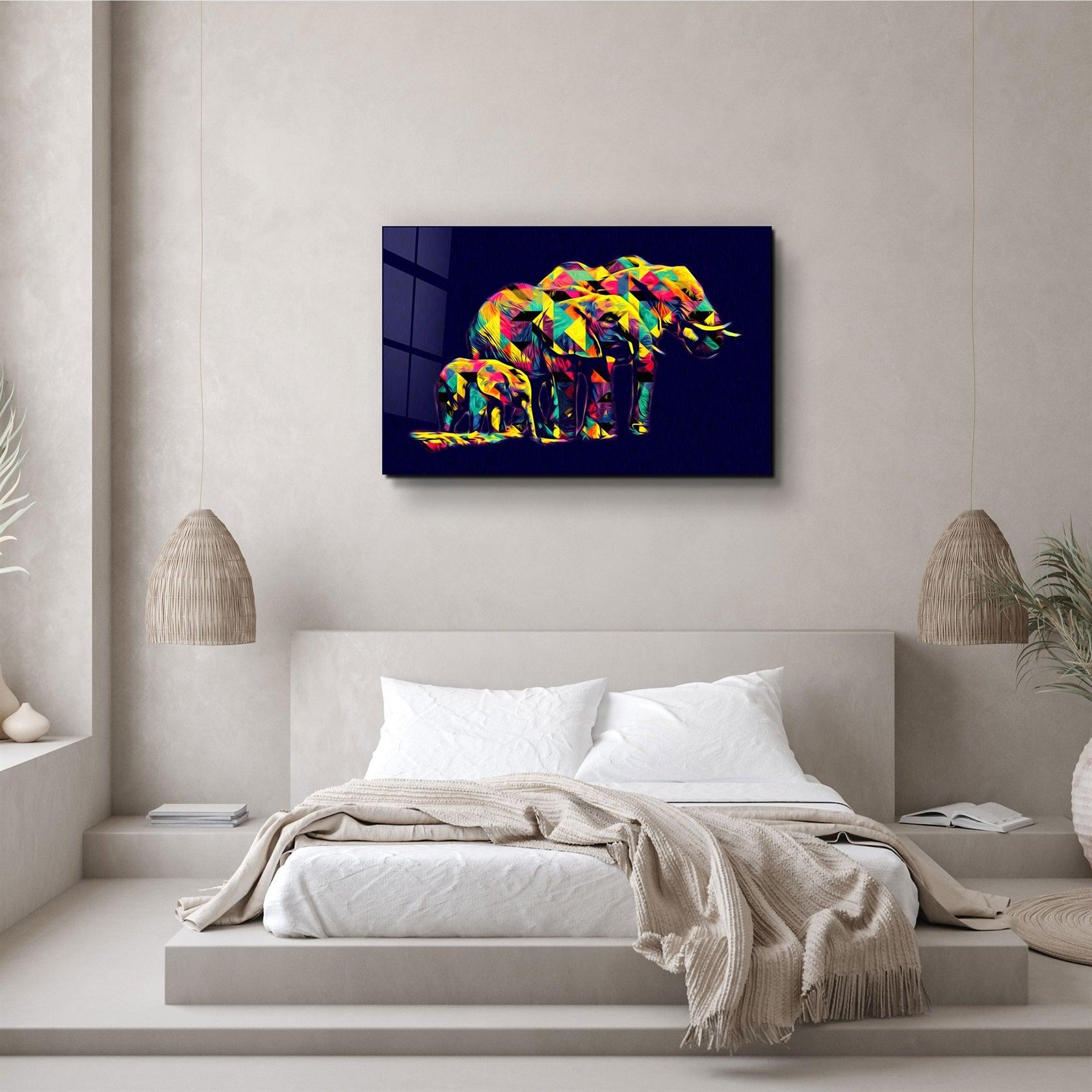 ・"Colormix Elephant Family"・Glass Wall Art