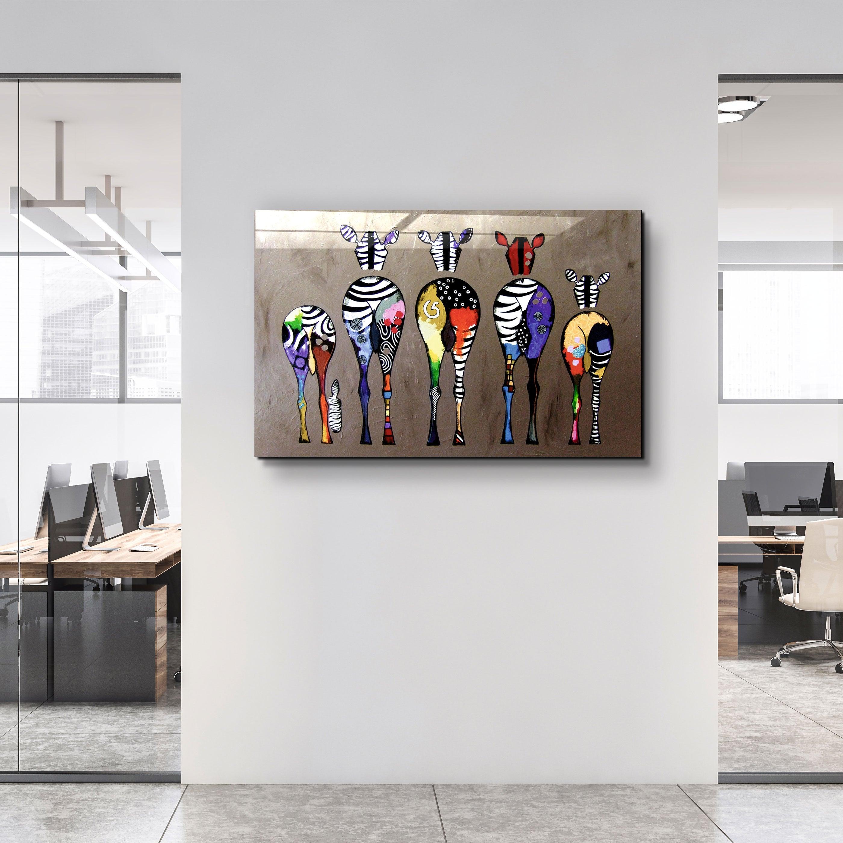 ・"Colorful Zebra Family"・Glass Wall Art