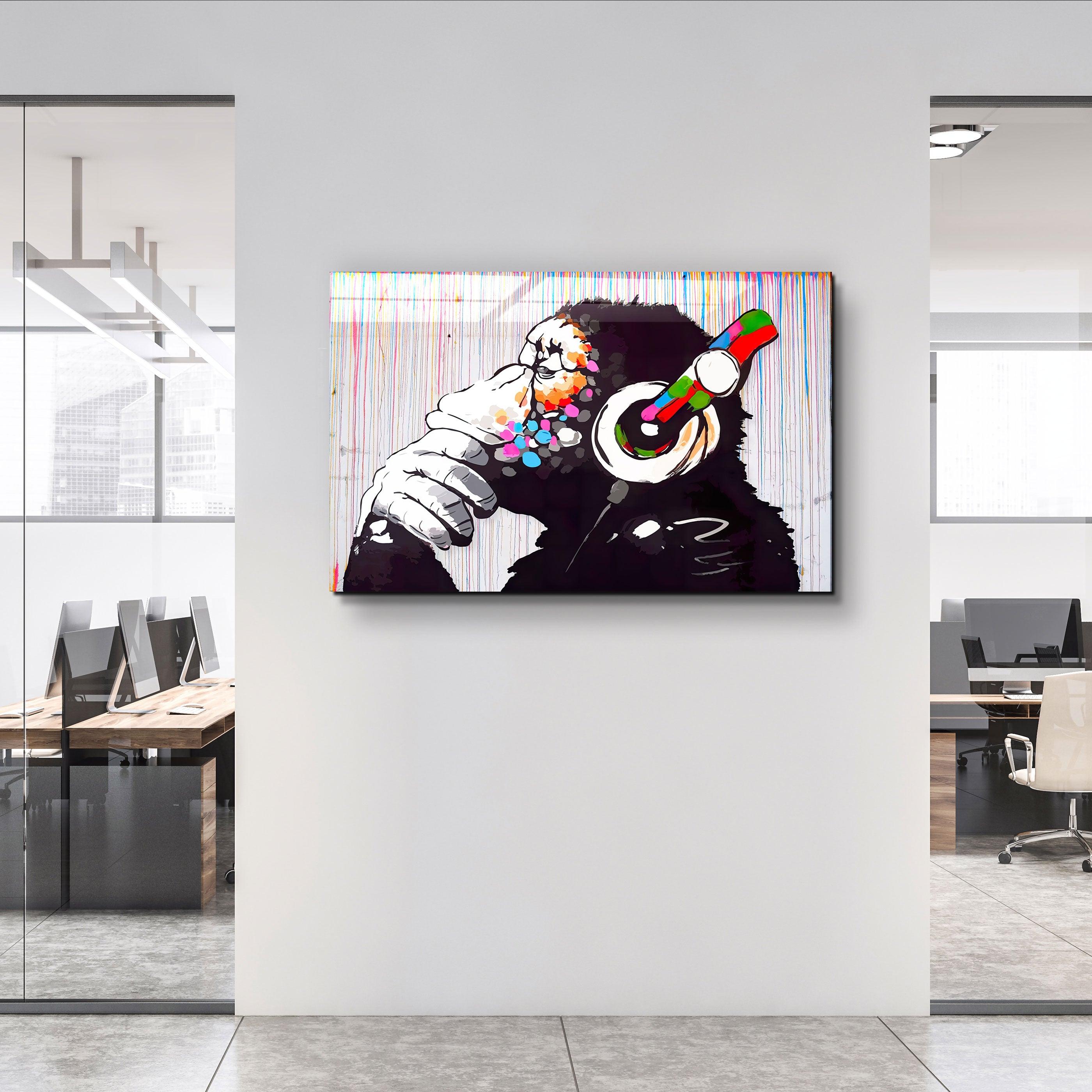 Banksy Monkey Beat Glass Wall Art