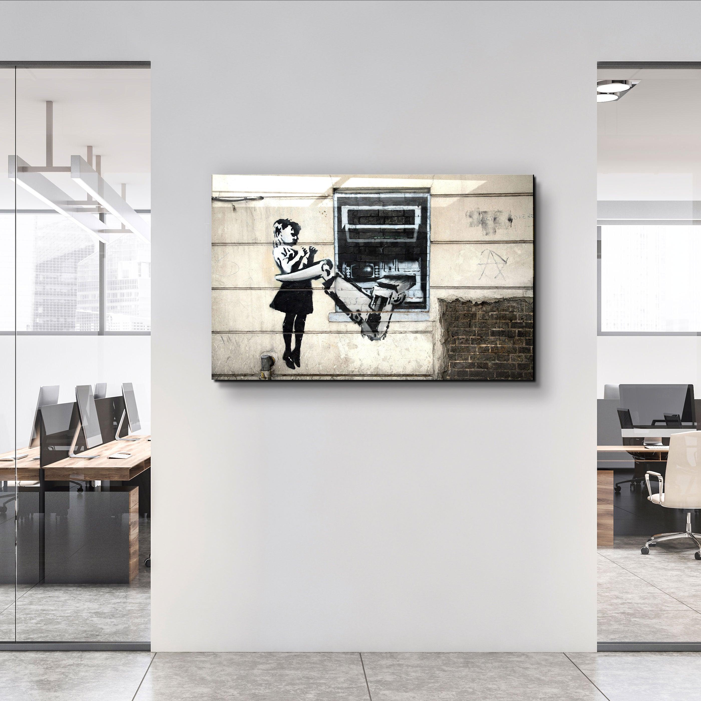 "Banksy - Cash Machine Girl Graffiti"・Glass Wall Art