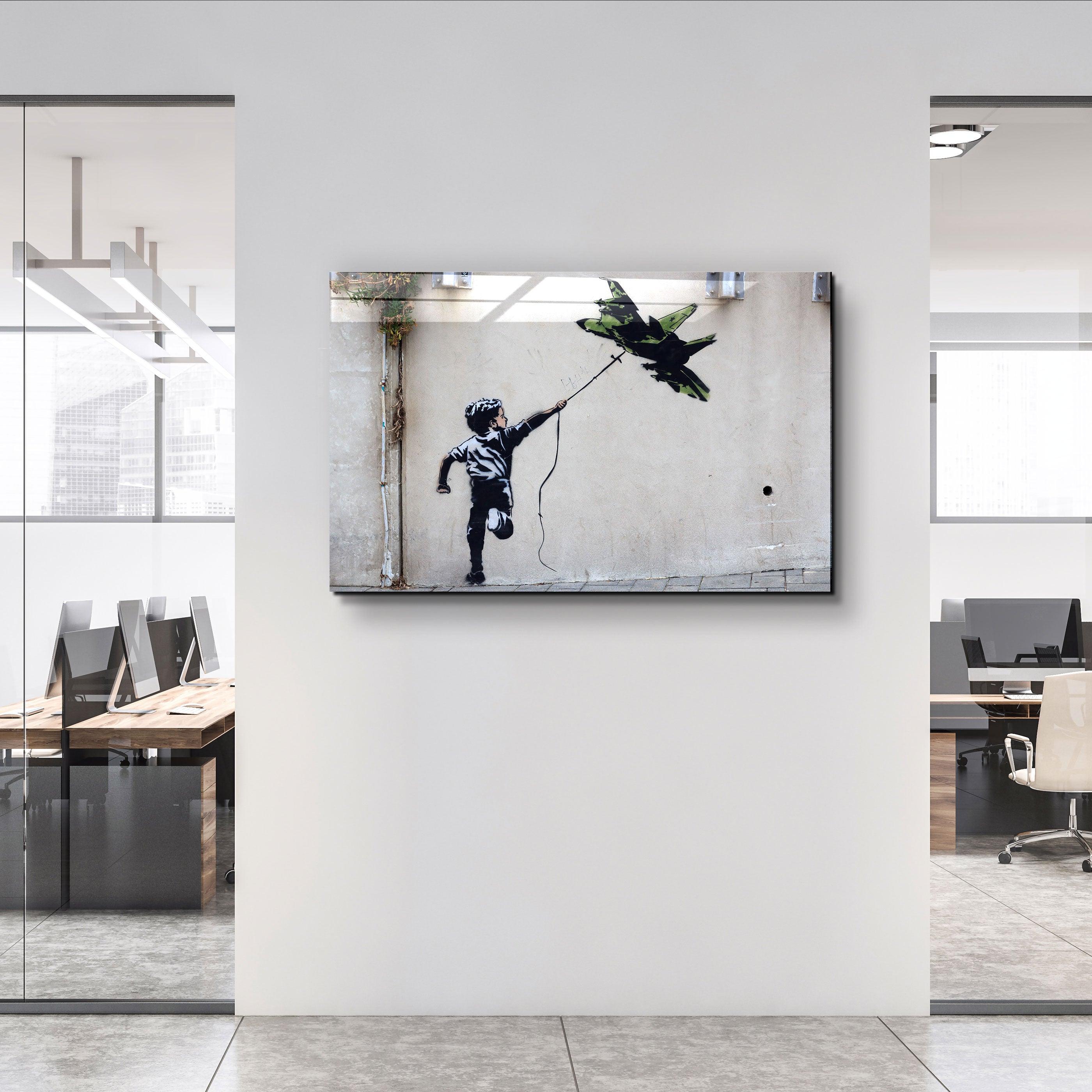 "Banksy - fighter jet kite"・Glass Wall Art