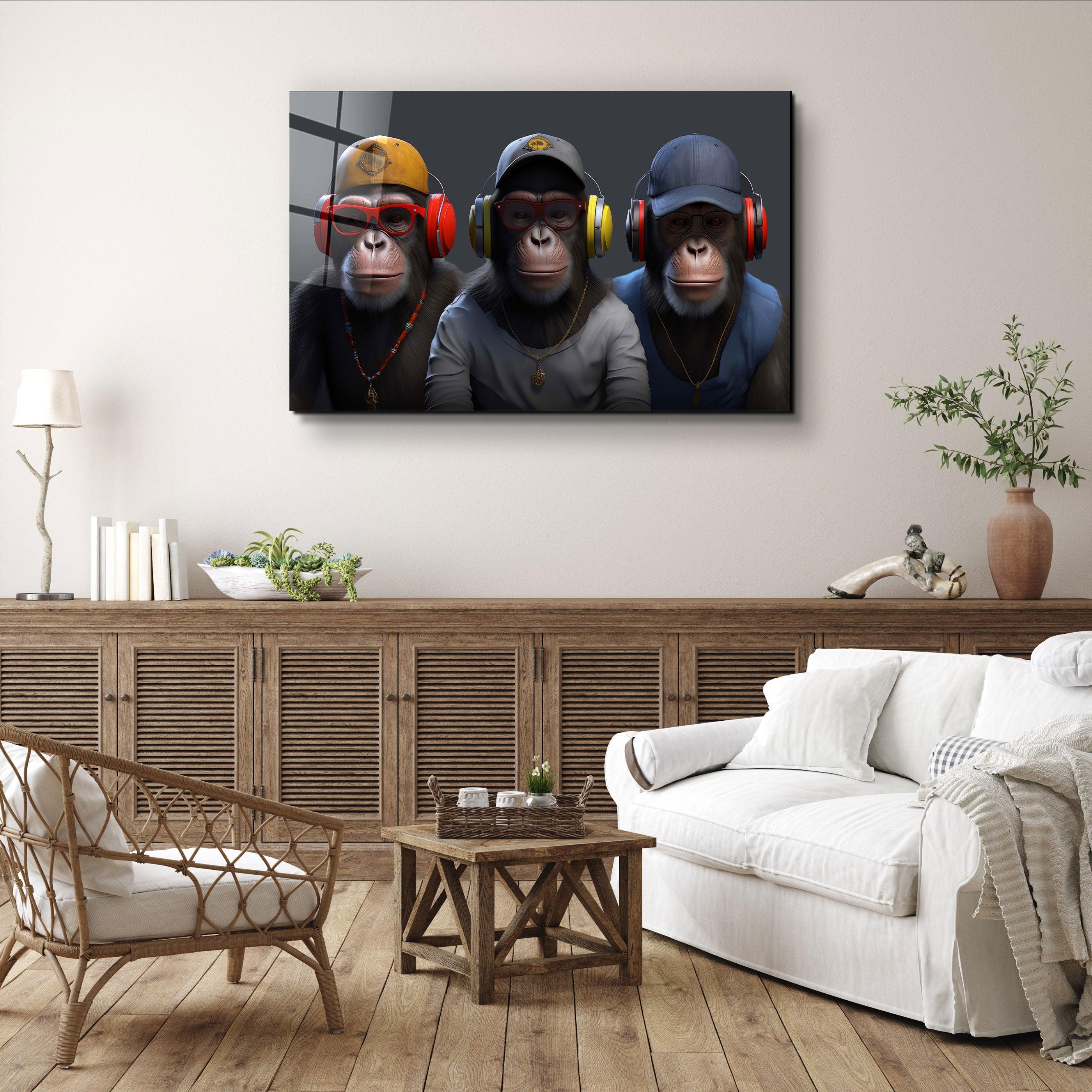 ・"3 monkeys"・Glass Wall Art