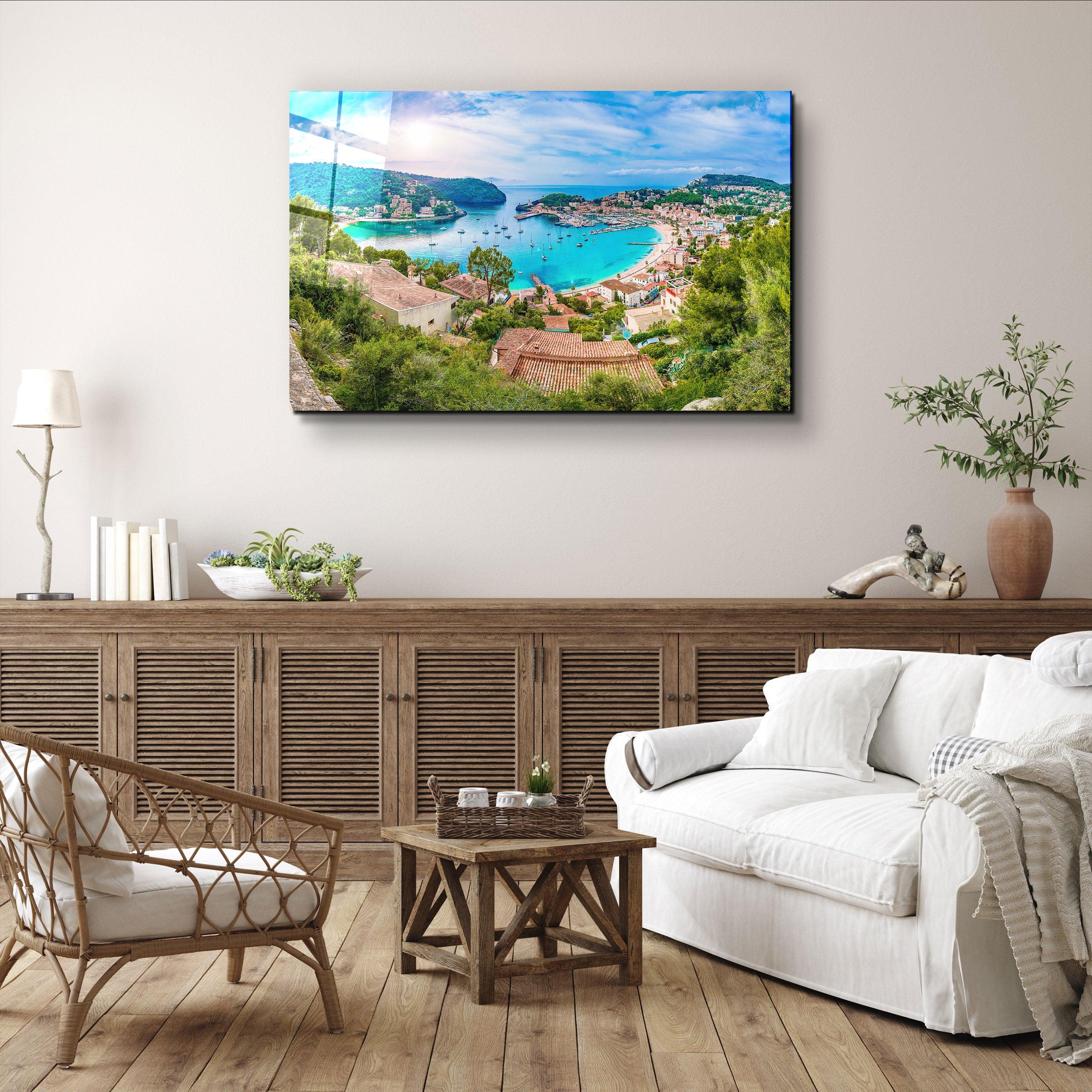 ・"Panoramic view of Porte de Soller, Palma Mallorca, Spain"・Glass Wall Art