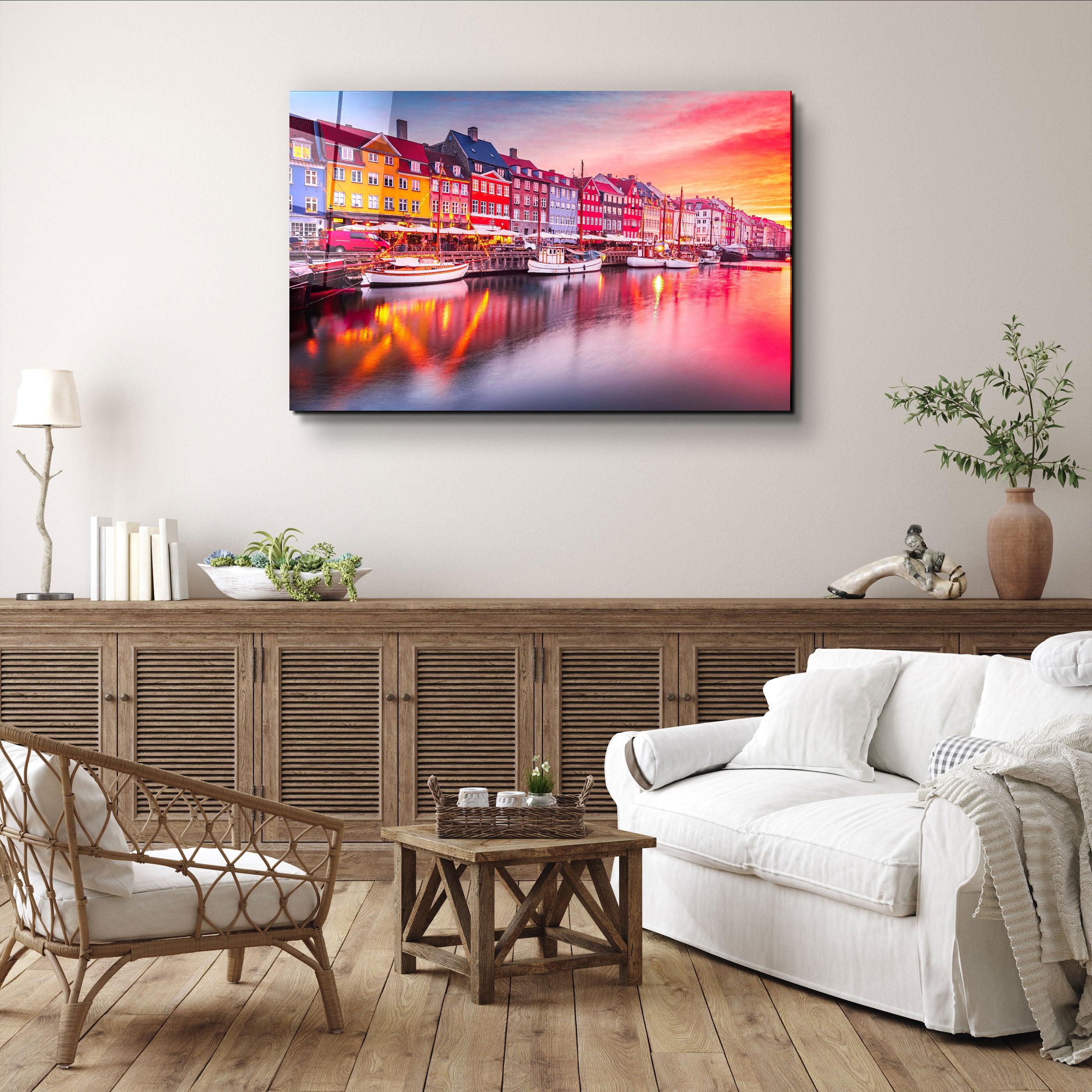 ・"Copenhagen, Denmark. Experience the breathtaking beauty of Nyhavn canal at sunrise"・Glass Wall Art