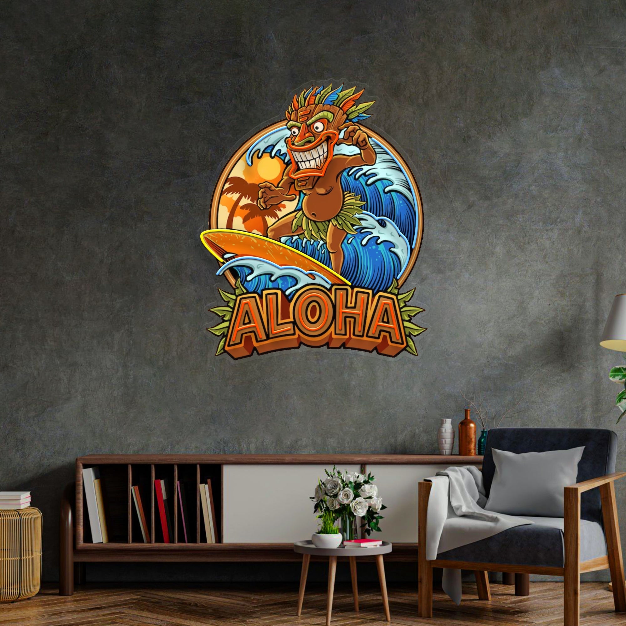 Aloha Tiki Surfing LED Neon Sign Light Pop Art