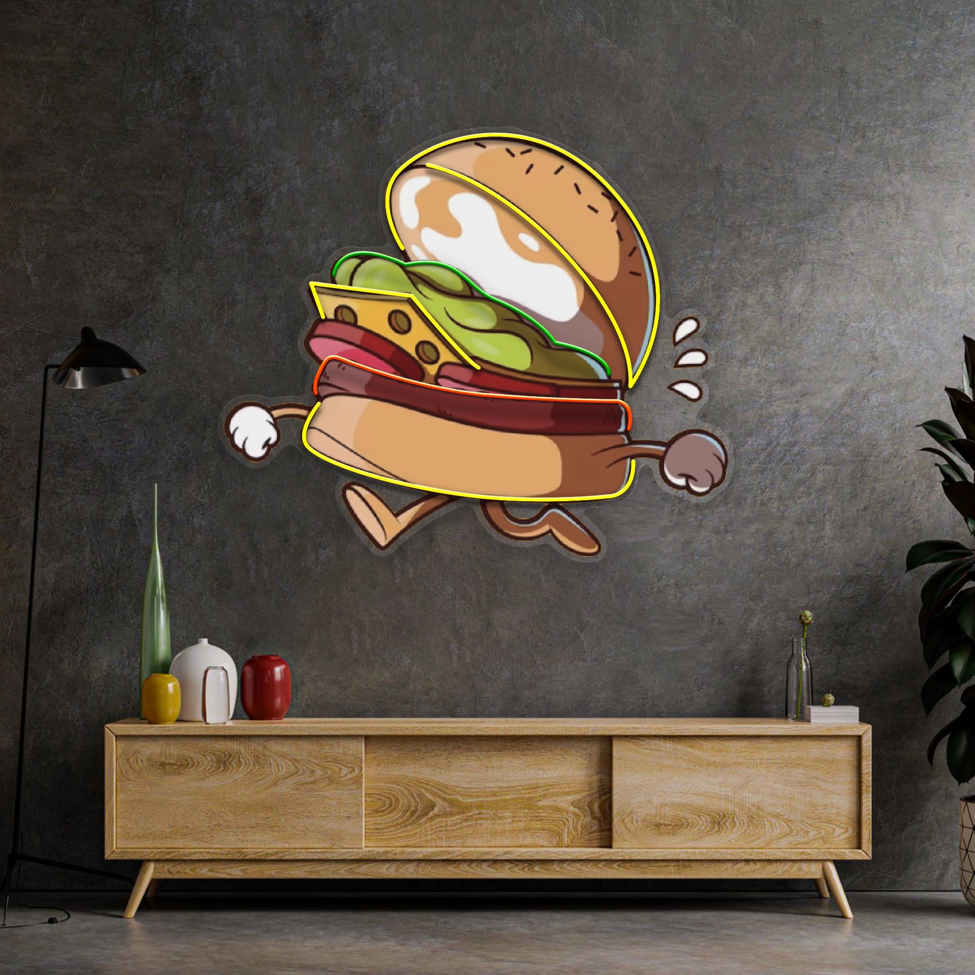 Burger Running LED Neon Sign Light Pop Art