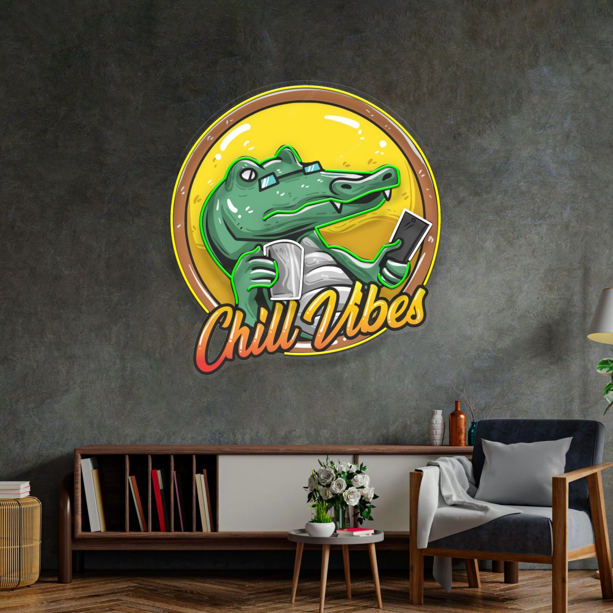 Crocodile Character Badge LED Neon Sign Light Pop Art