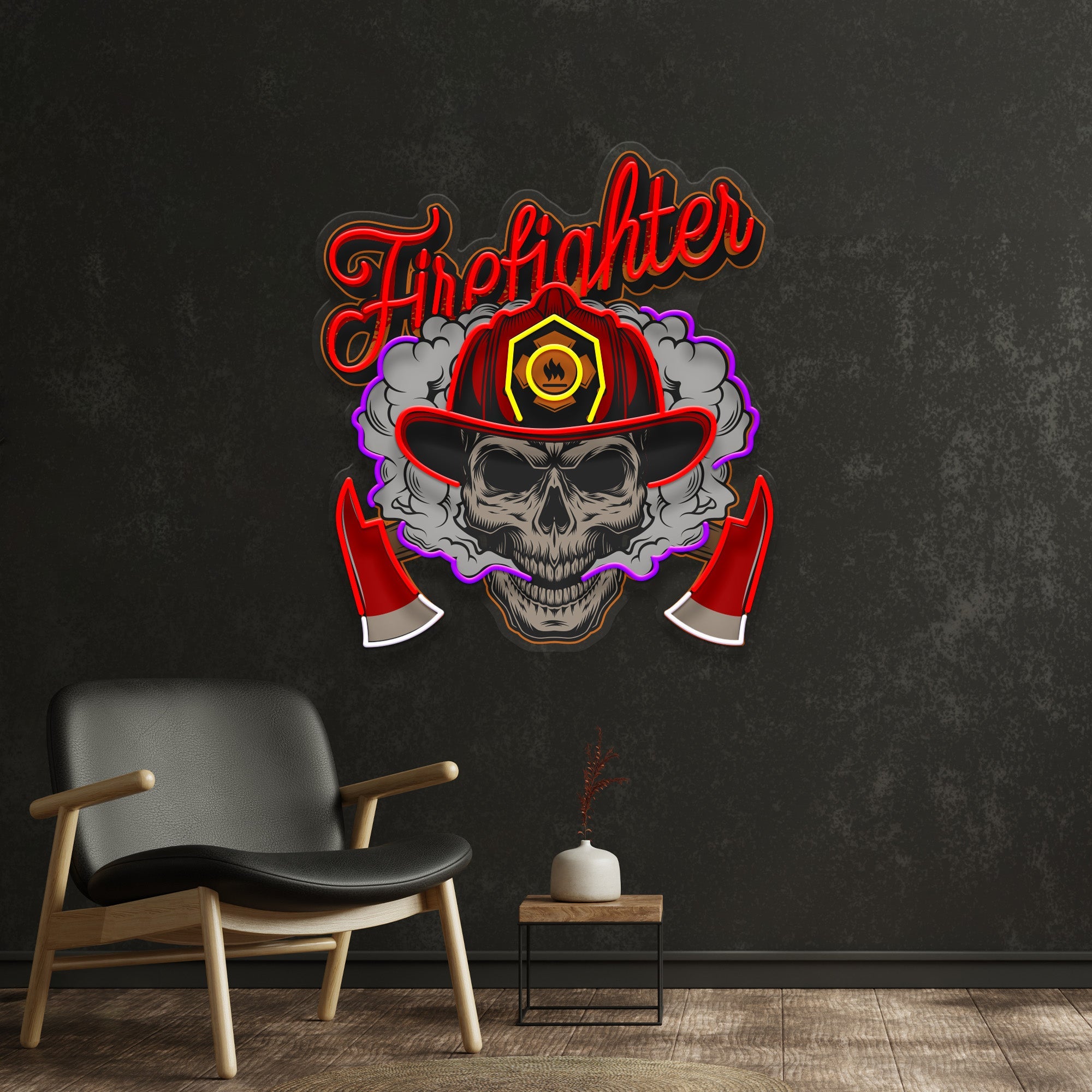 Fire Fight Skull LED Neon Sign Light Pop Art