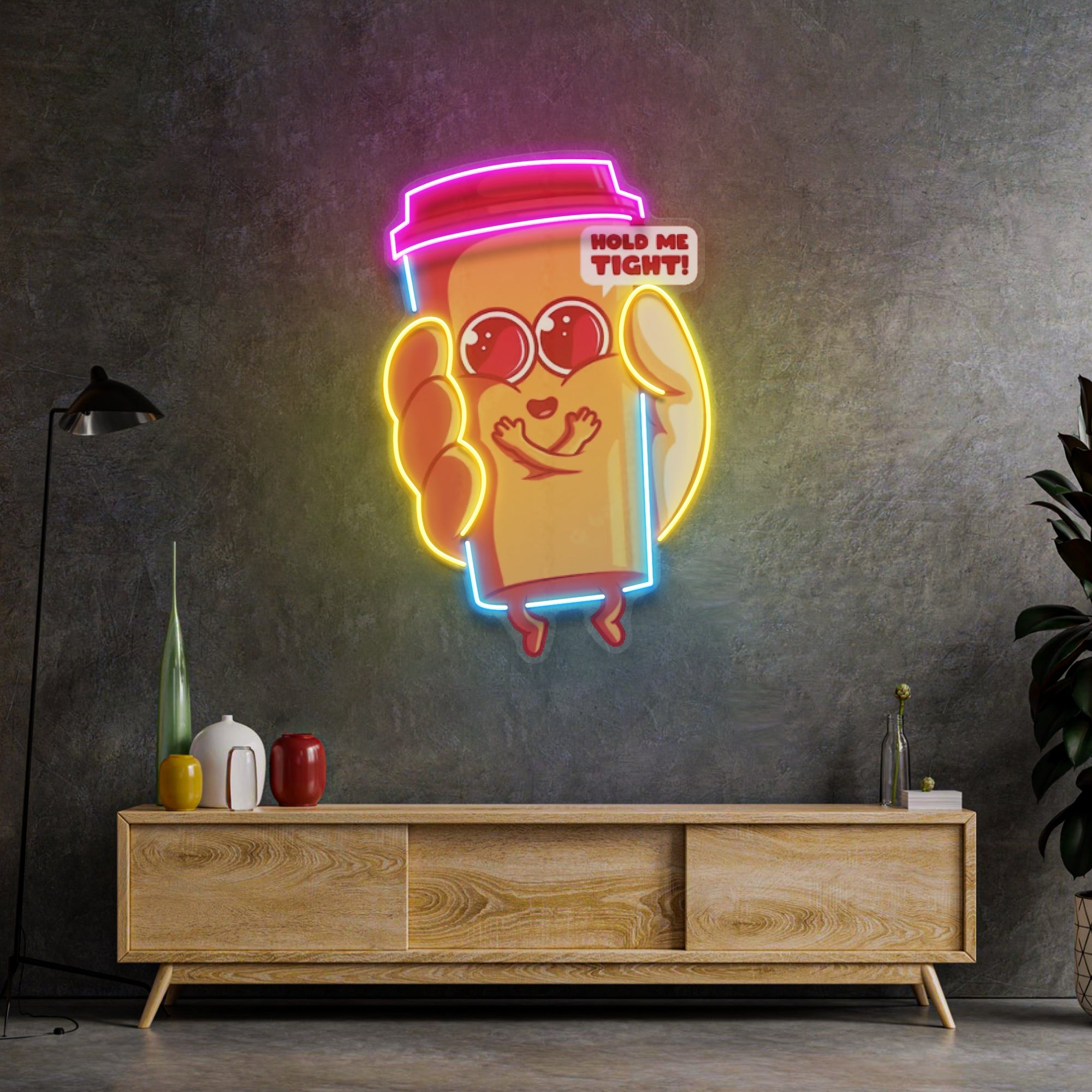 Hand Holding A Cute Coffee Cup LED Neon Sign Light Pop Art