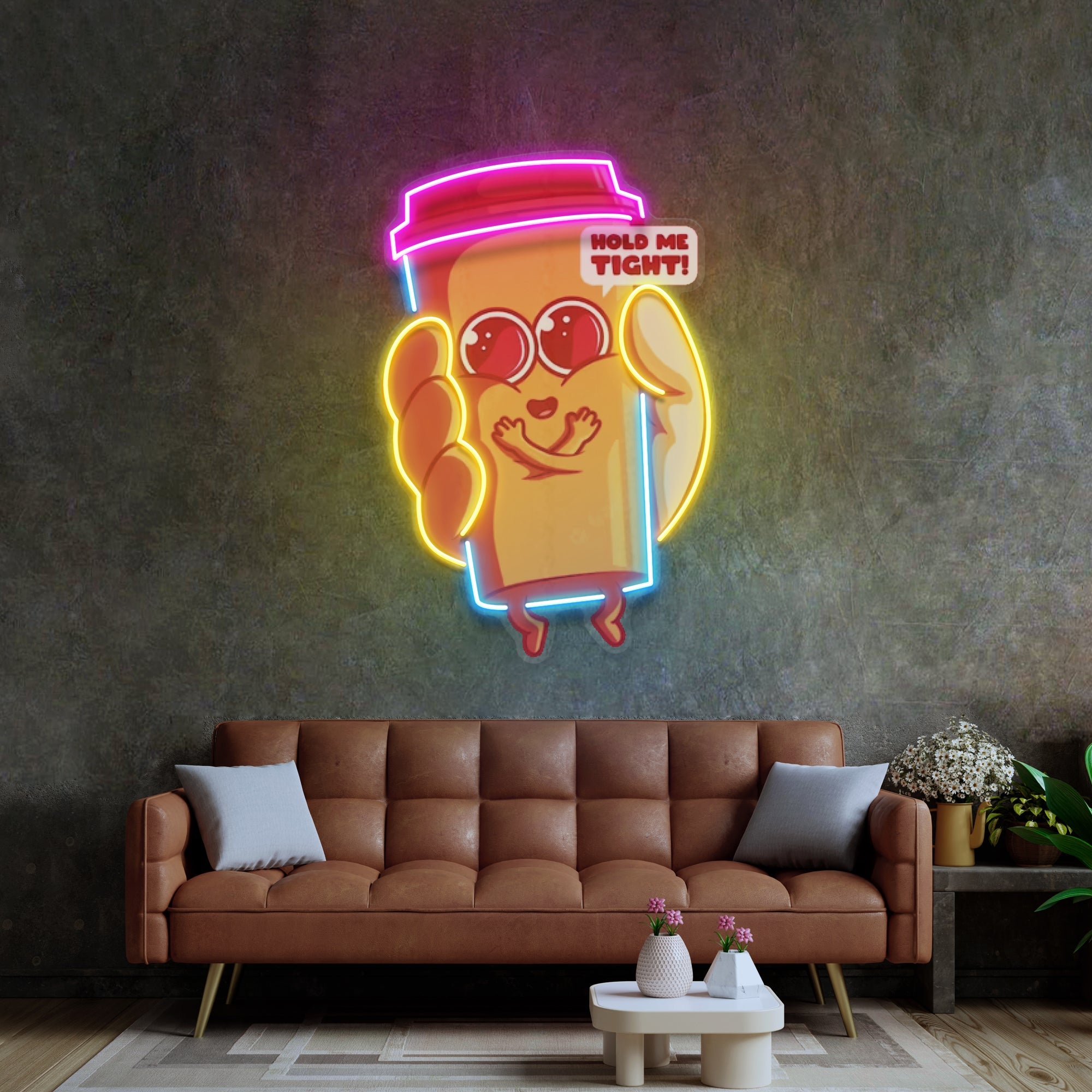 Hand Holding A Cute Coffee Cup LED Neon Sign Light Pop Art