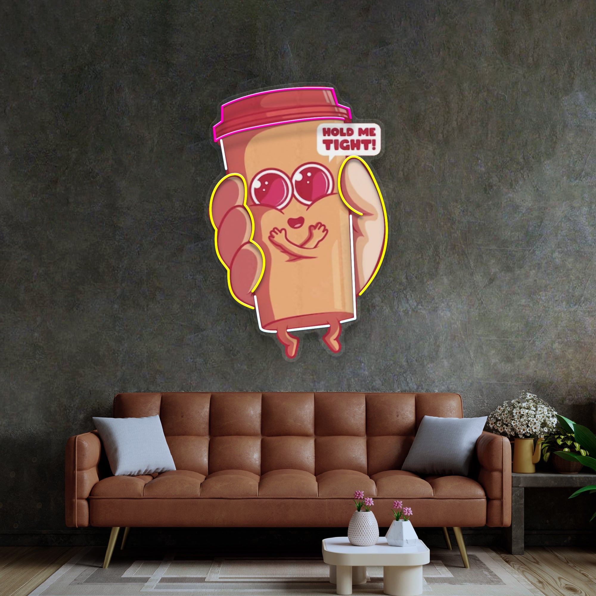 Hand Holding A Cute Coffee Cup LED Neon Sign Light Pop Art