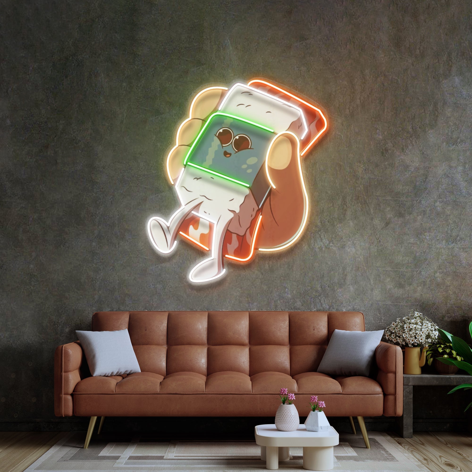 Hand Holding Cute Sushi LED Neon Sign Light Pop Art