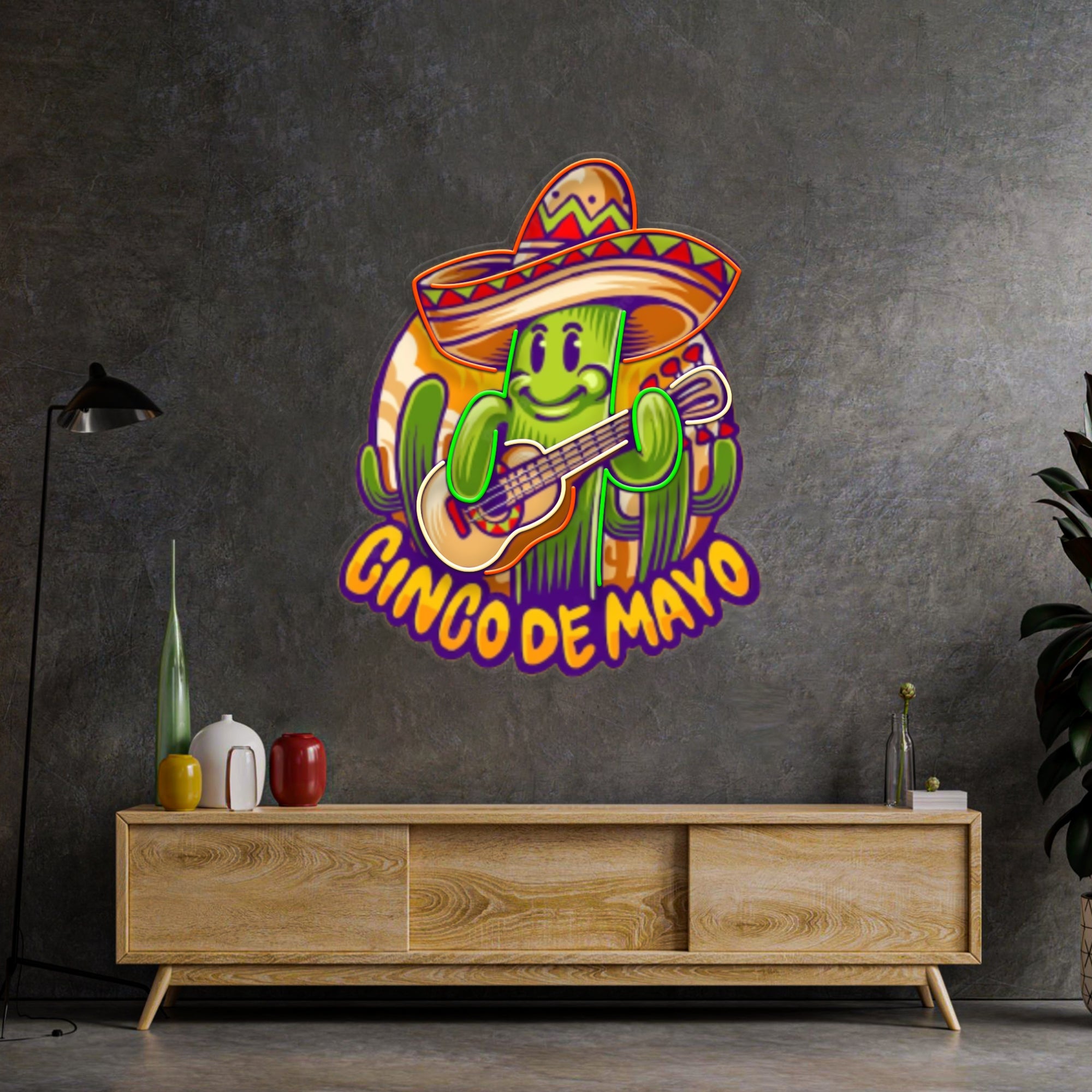 Inco De Mayo Cactus Mascot LED Neon Sign Light Pop Art