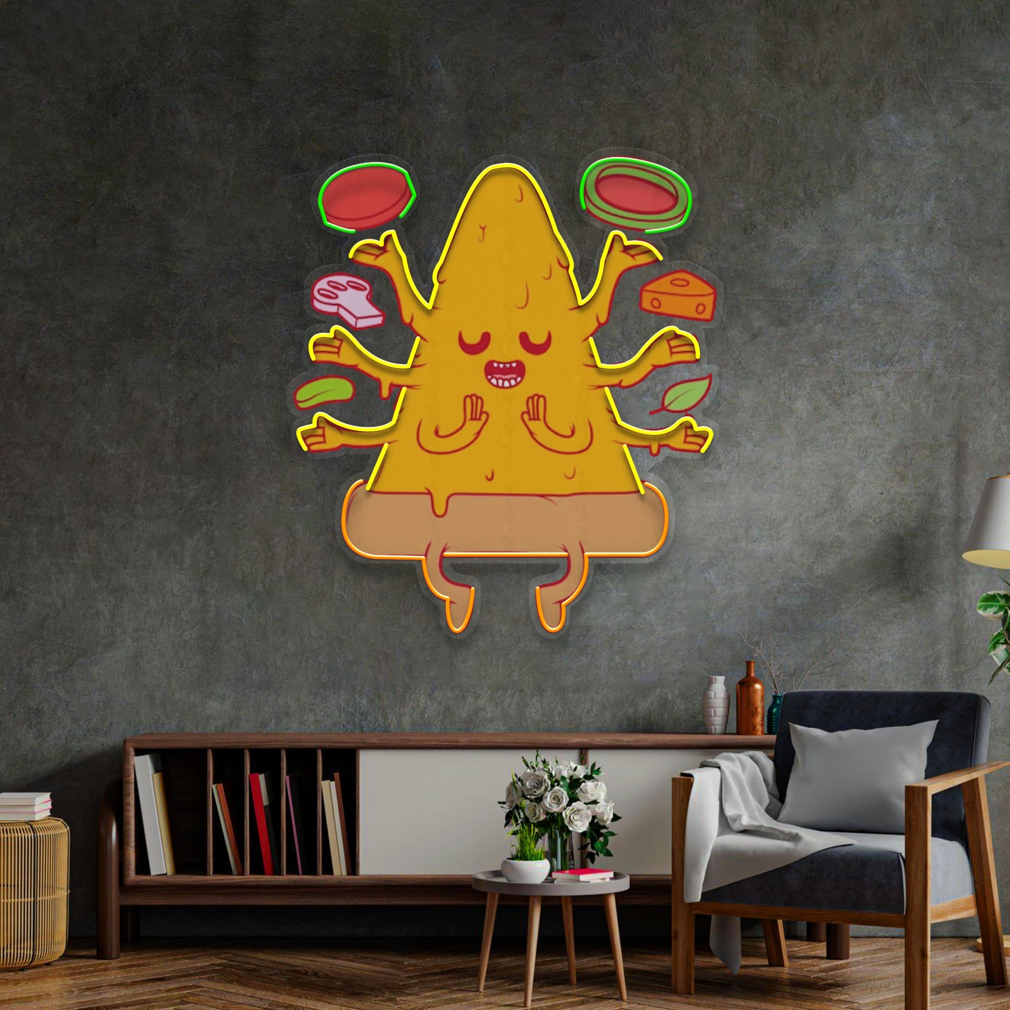 Meditating Pizza LED Neon Sign Light Pop Art