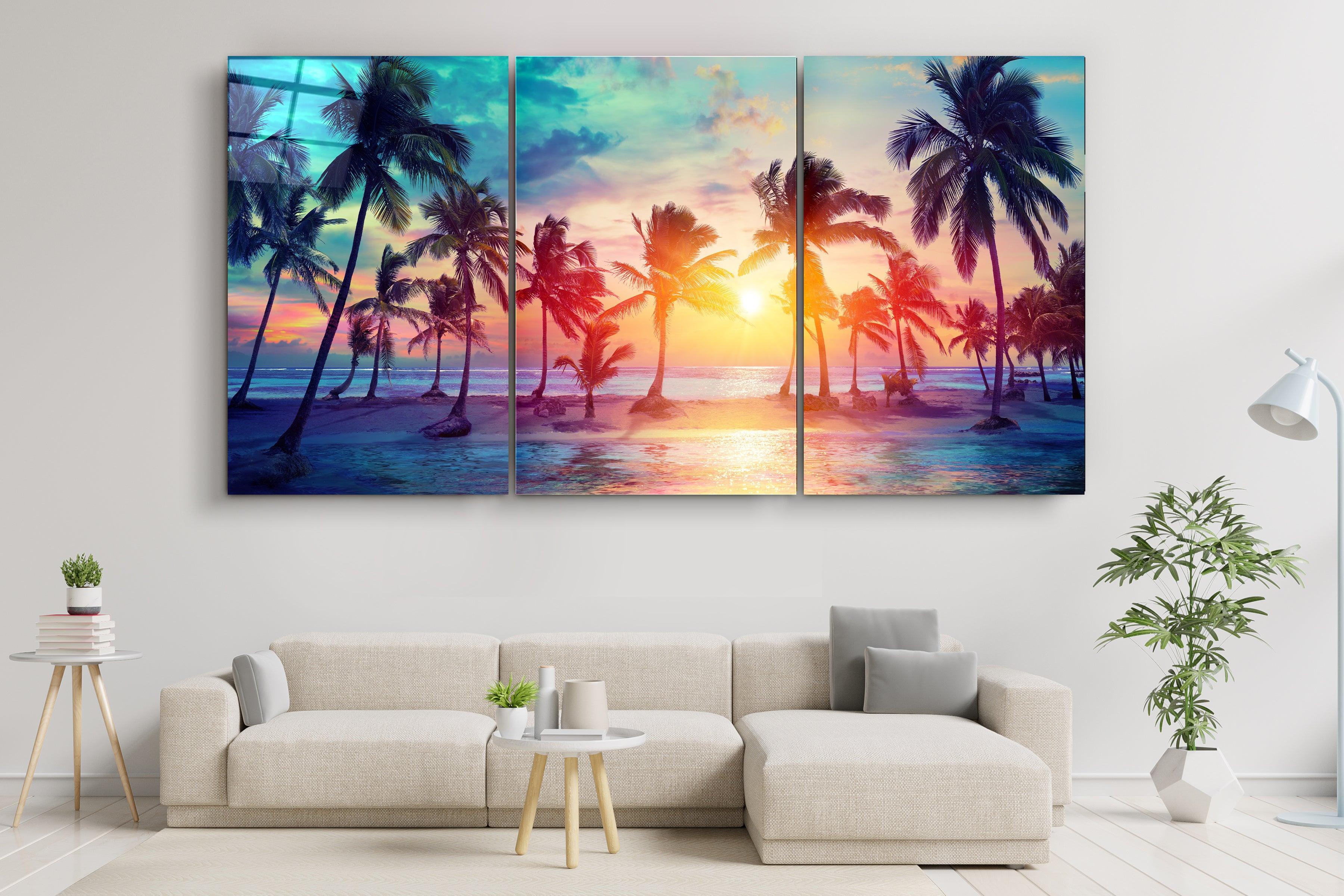 ・"Palm Trees - Trio"・Glass Wall Art