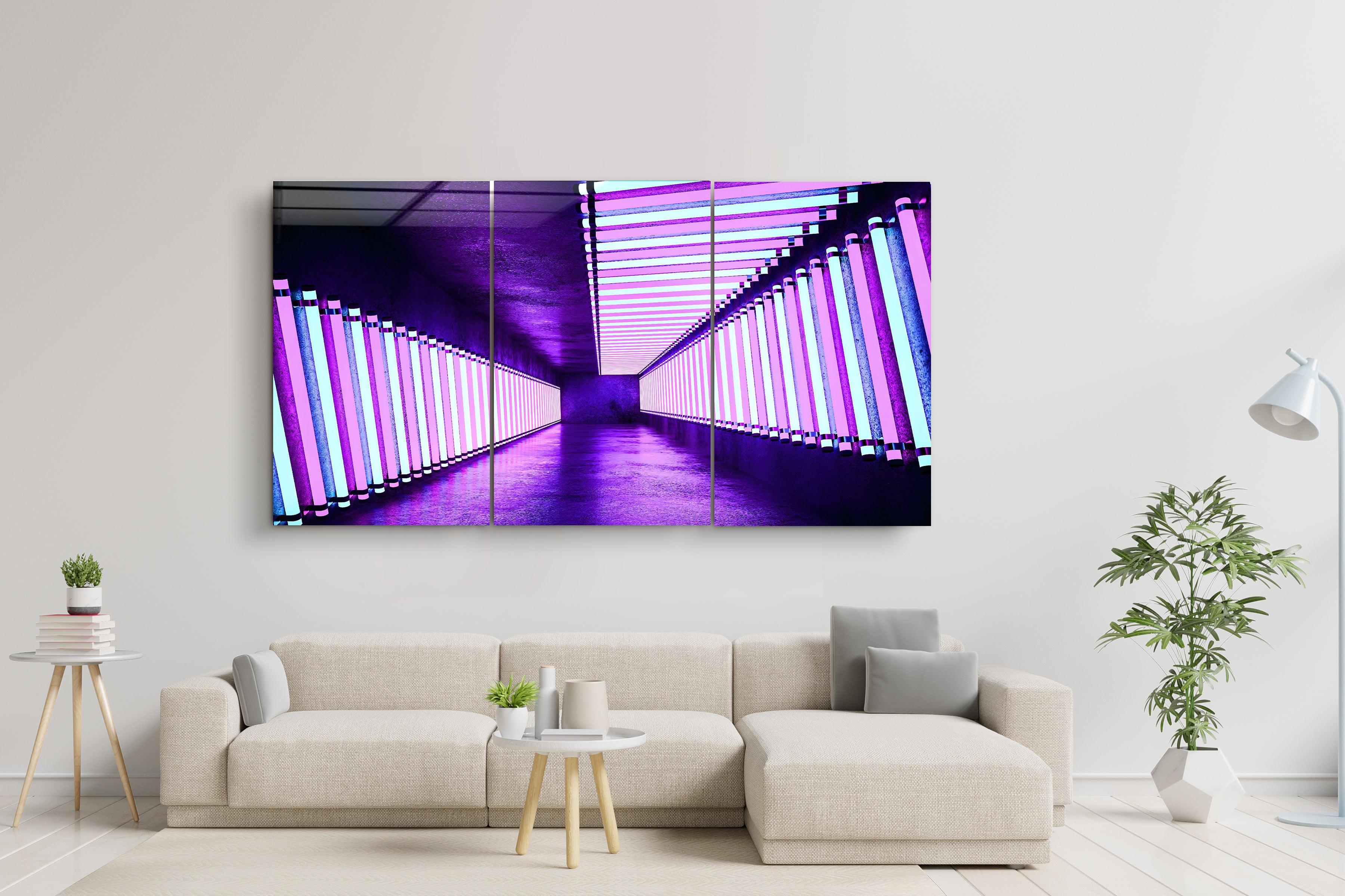 ・"Neon Road - Trio"・Glass Wall Art
