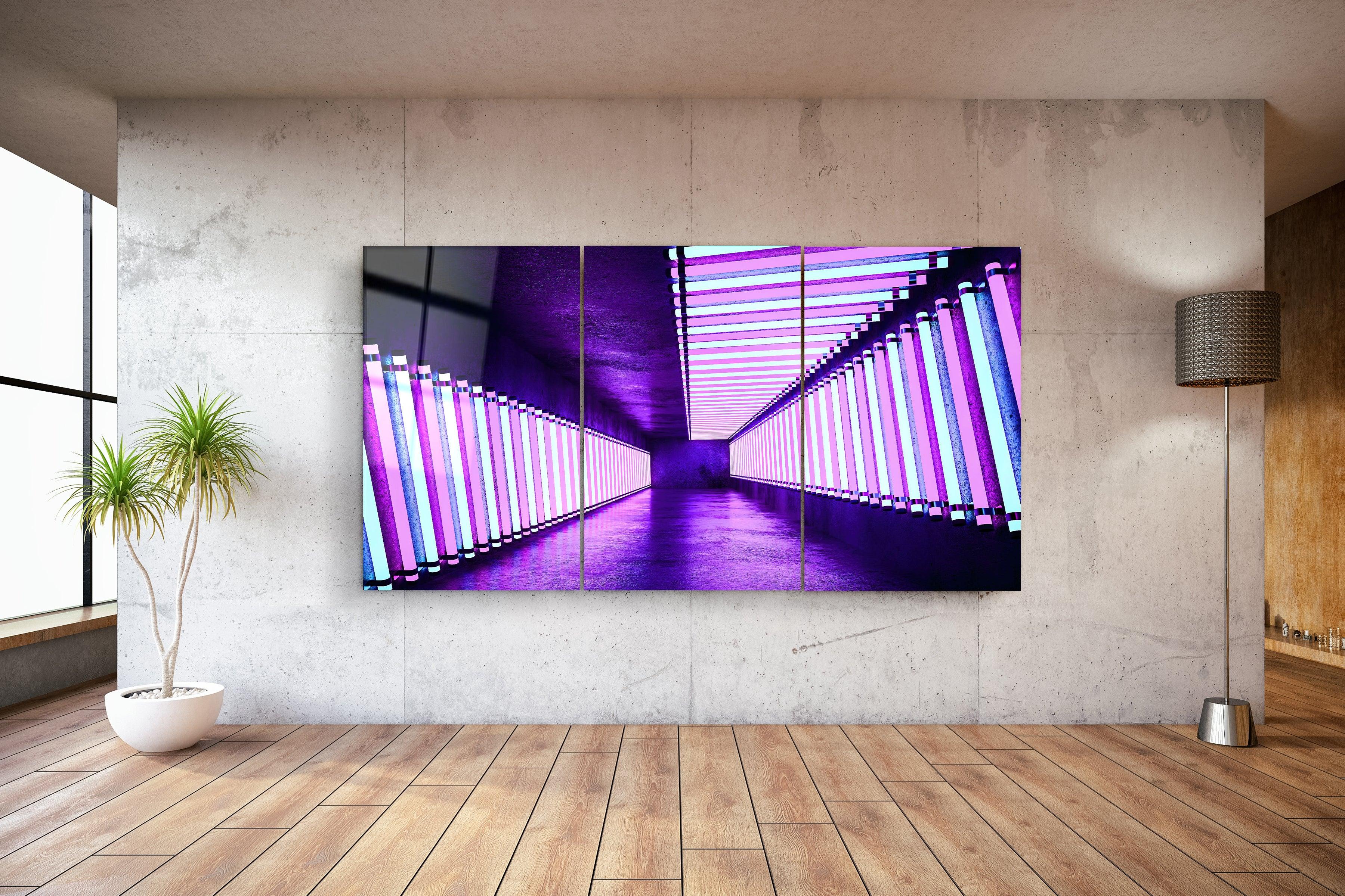 ・"Neon Road - Trio"・Glass Wall Art
