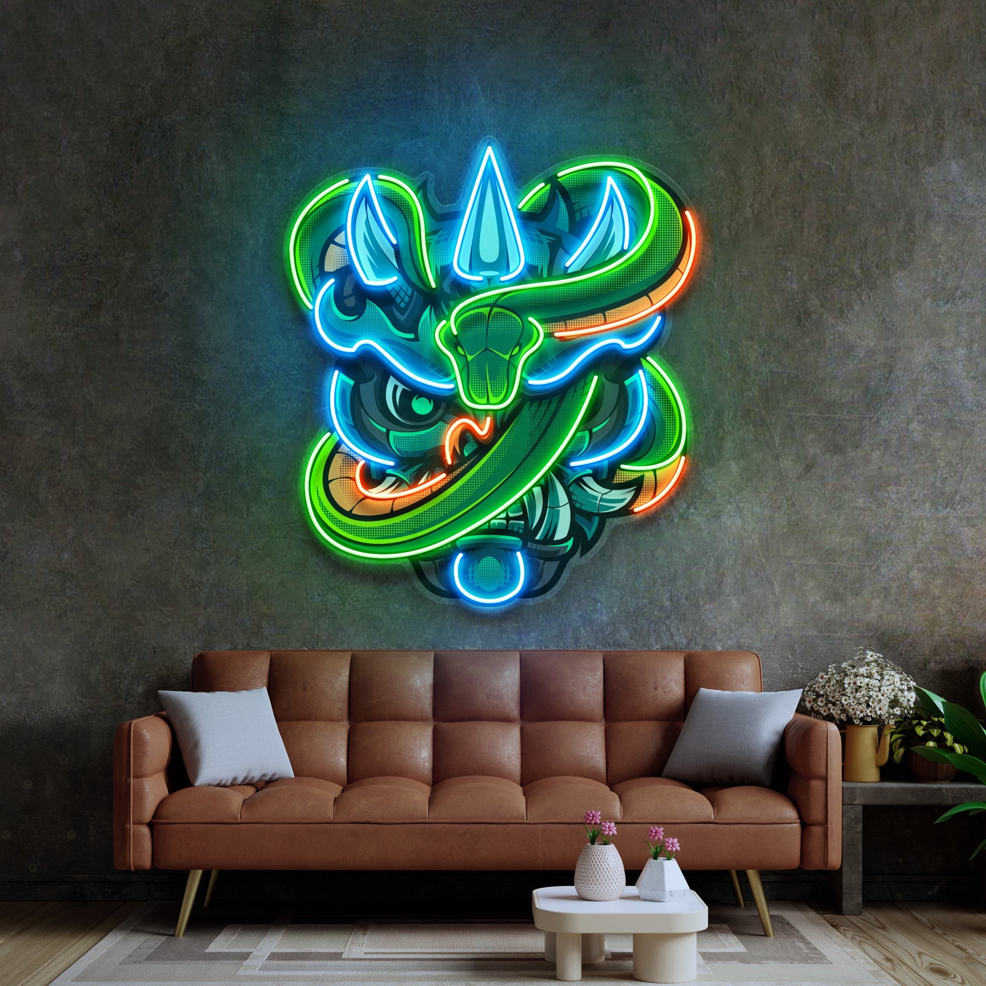 Oni Head And Green Snake LED Neon Sign Light Pop Art
