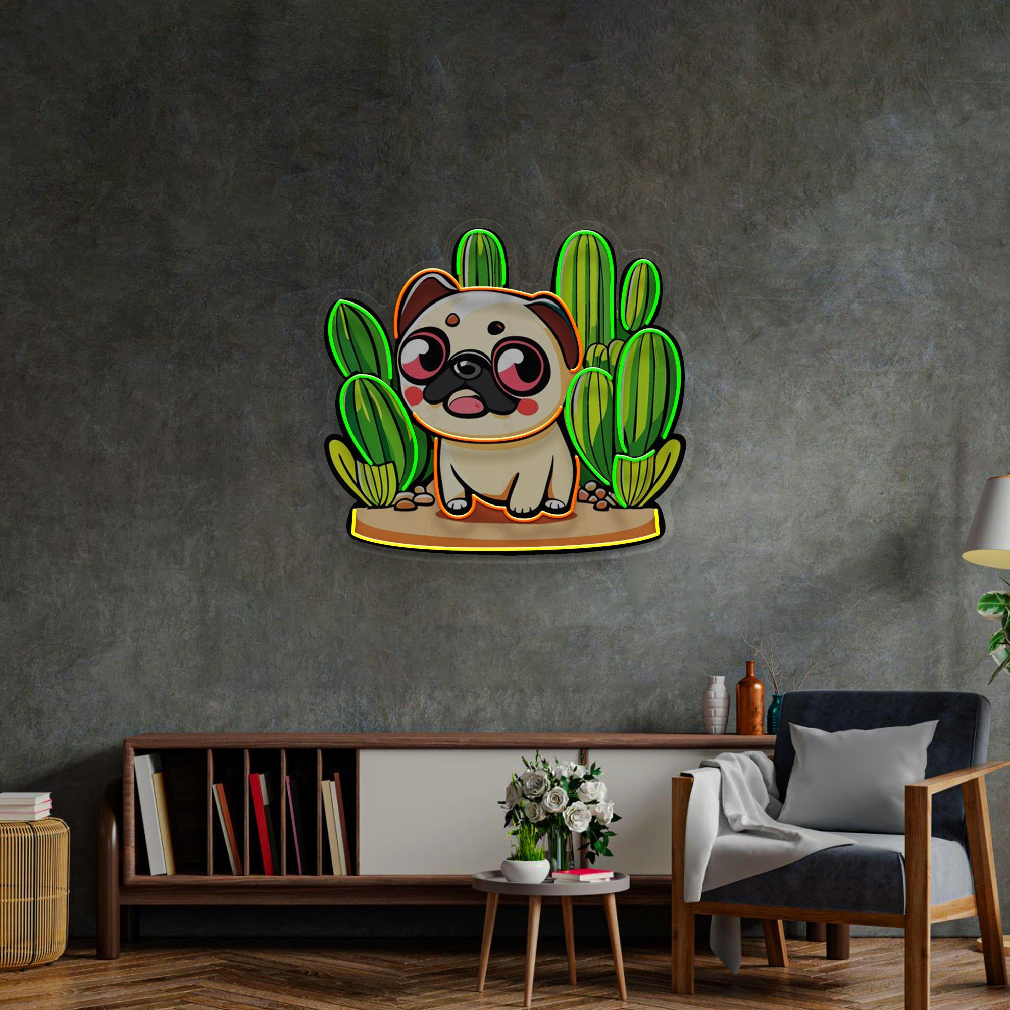 Pug Desert LED Neon Sign Light Pop Art