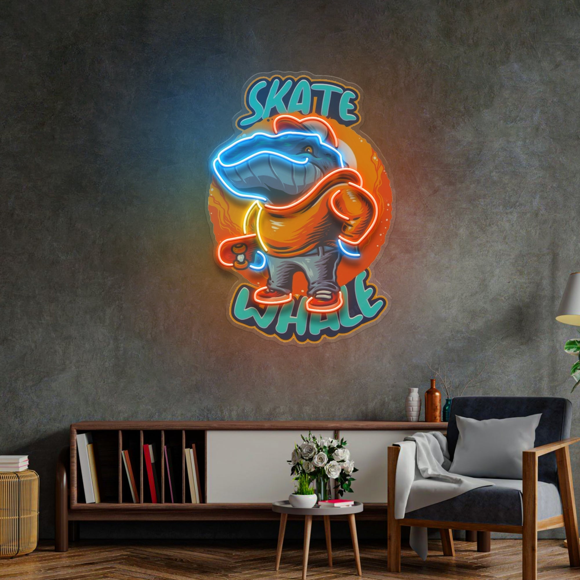 Skater Whale LED Neon Sign Light Pop Art