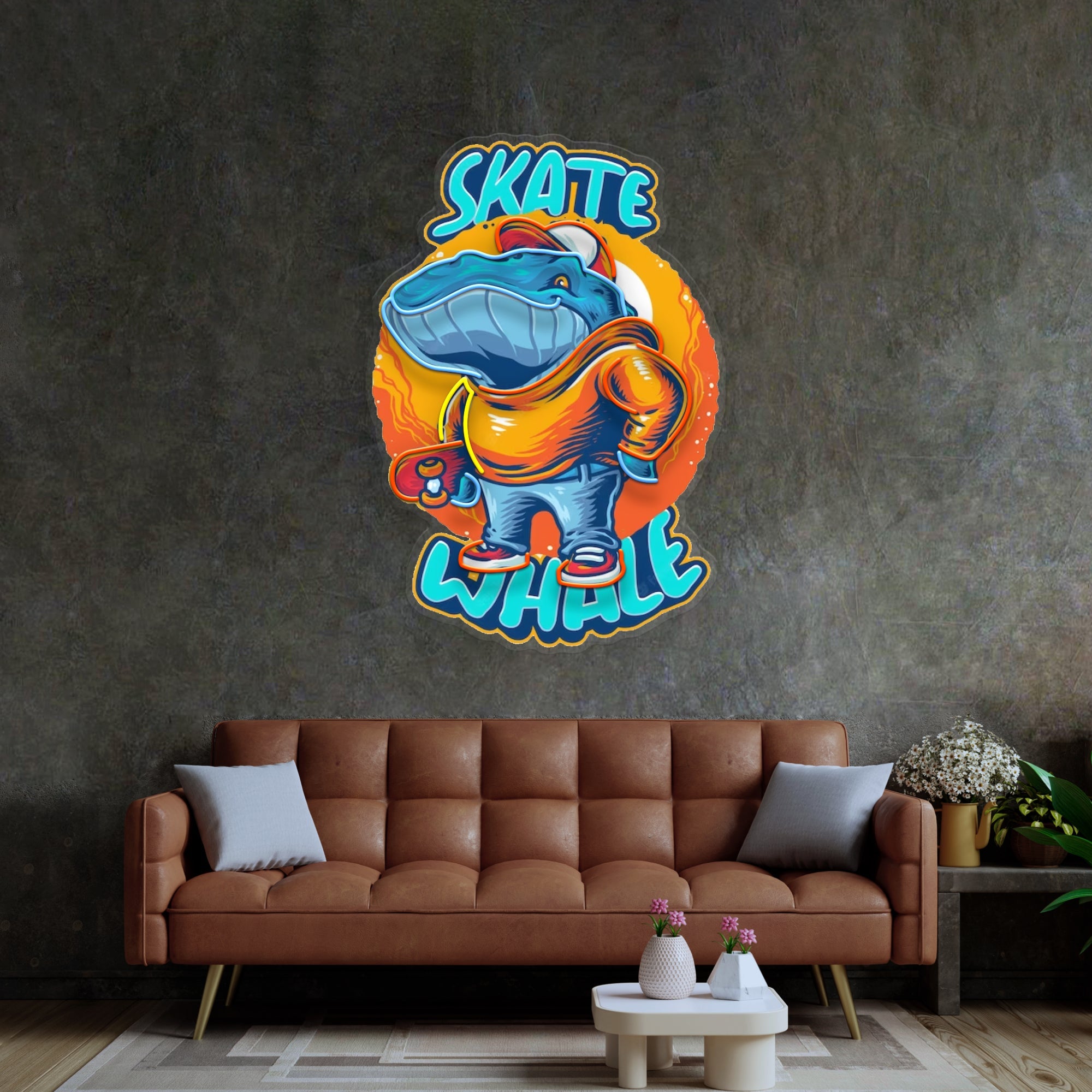 Skater Whale LED Neon Sign Light Pop Art